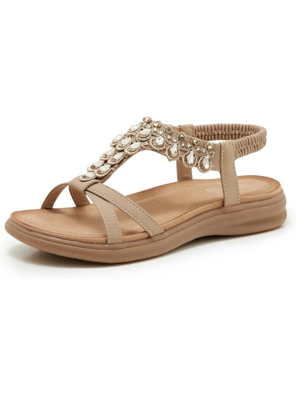 Embellished Tan Women's Elastic Back Sandal